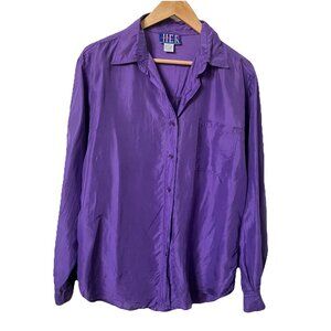 Vintage Her Silk Shirt Womens M 90s Purple Button Up